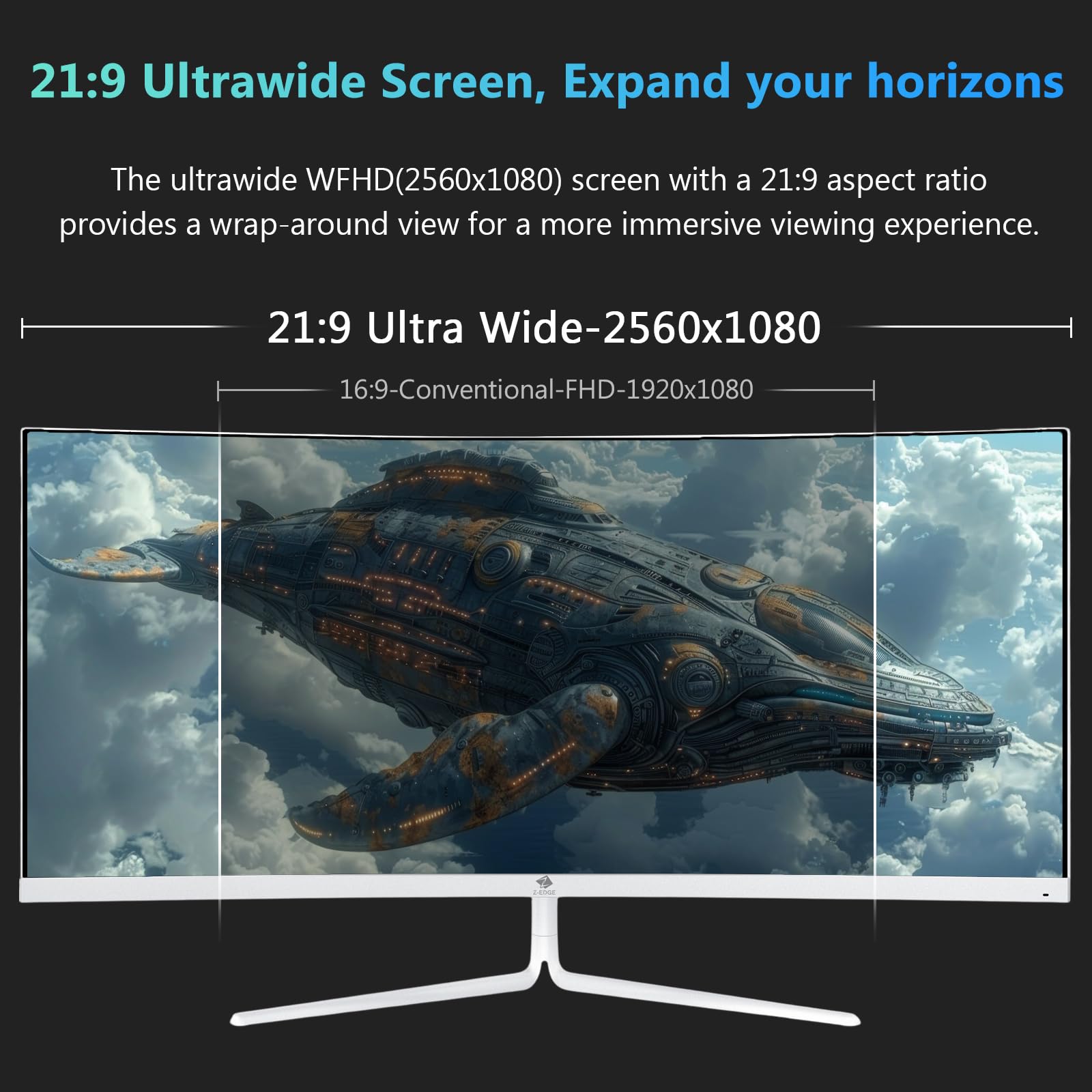 Z-Edge Ecran PC Gamer Incurvé Blanc 30'' 200Hz, 1ms, 2560x1080, FreeSync, Moniteur Gaming White Ultra-large 21:9, Inclinaison Réglable, 1500R, 2×HDMI2.0 & 2×DP1.4, RGB, VESA 75*75mm (DP Câble Inclus) | Écran incurvé 21:9 1500R 2560 x 1080, 99 % sRGB, lumi