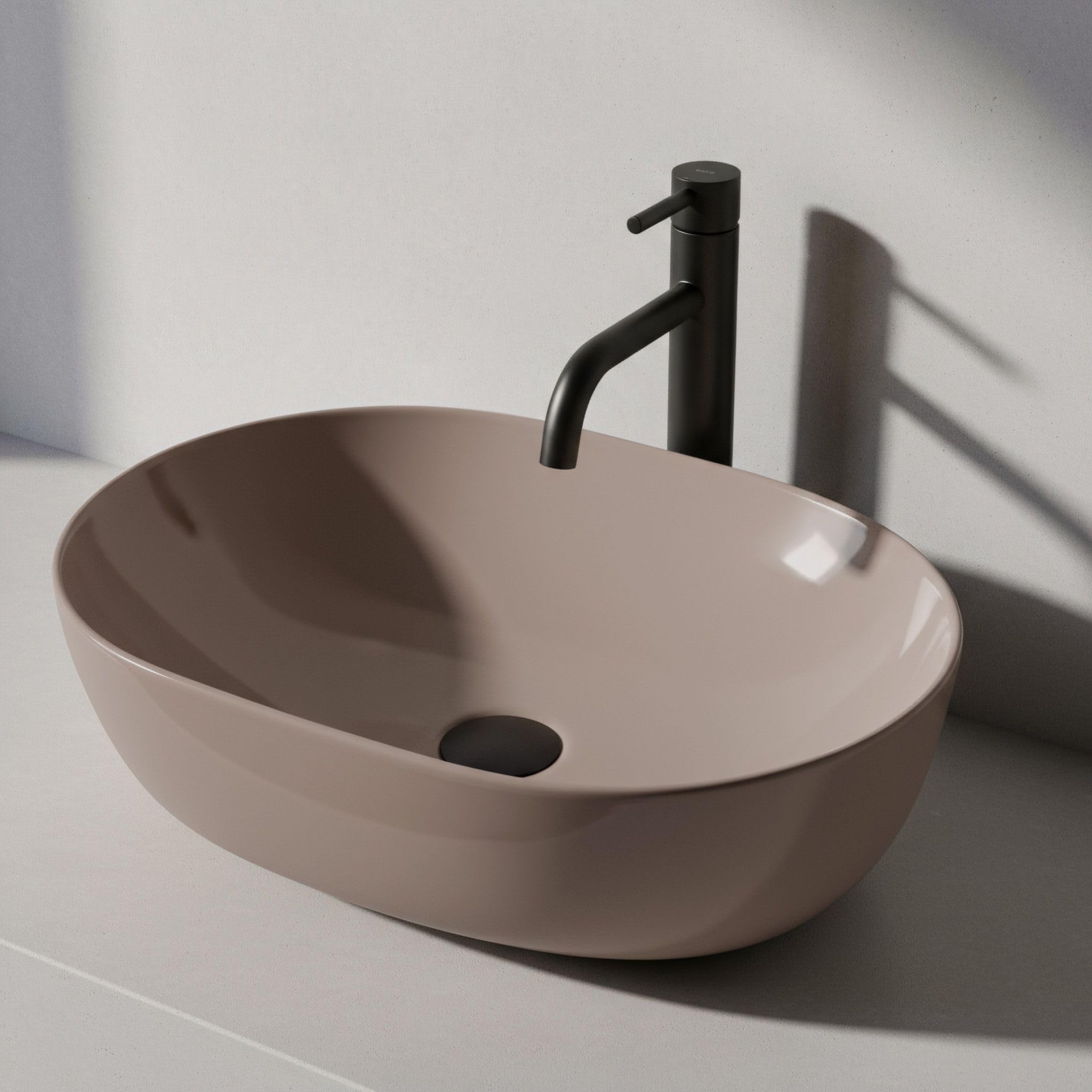 Rea - Lavabo Da Appoggio Lisa Shiny In Ceramica,Beige, Ovale 49X35X14cm