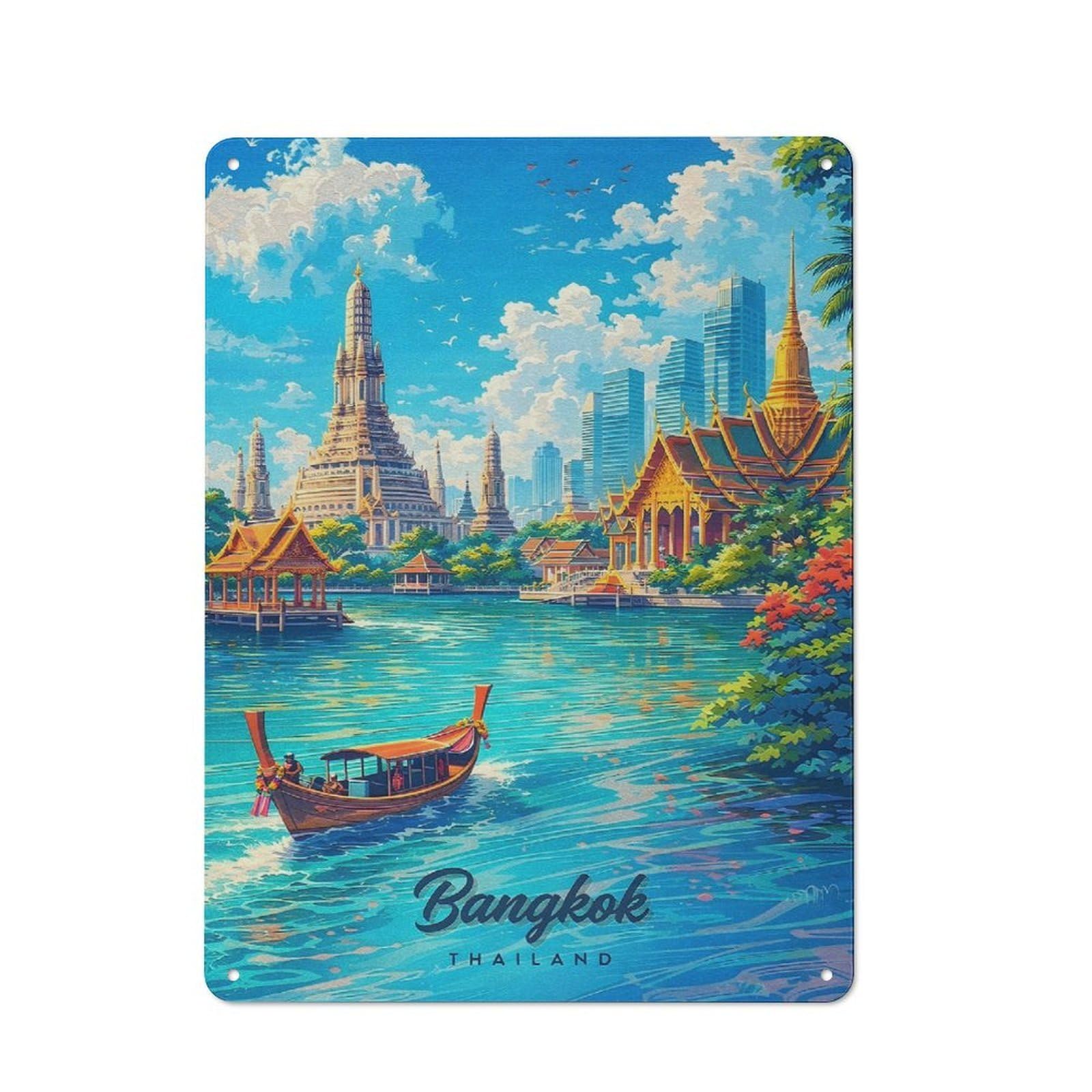 Junmoney Style-22 Tin Wall Plaque 40X30cm With Bangkok Thailand River Scene For Hobby Room Or Studio, For Themed Interiors In Hobby Rooms And Studios