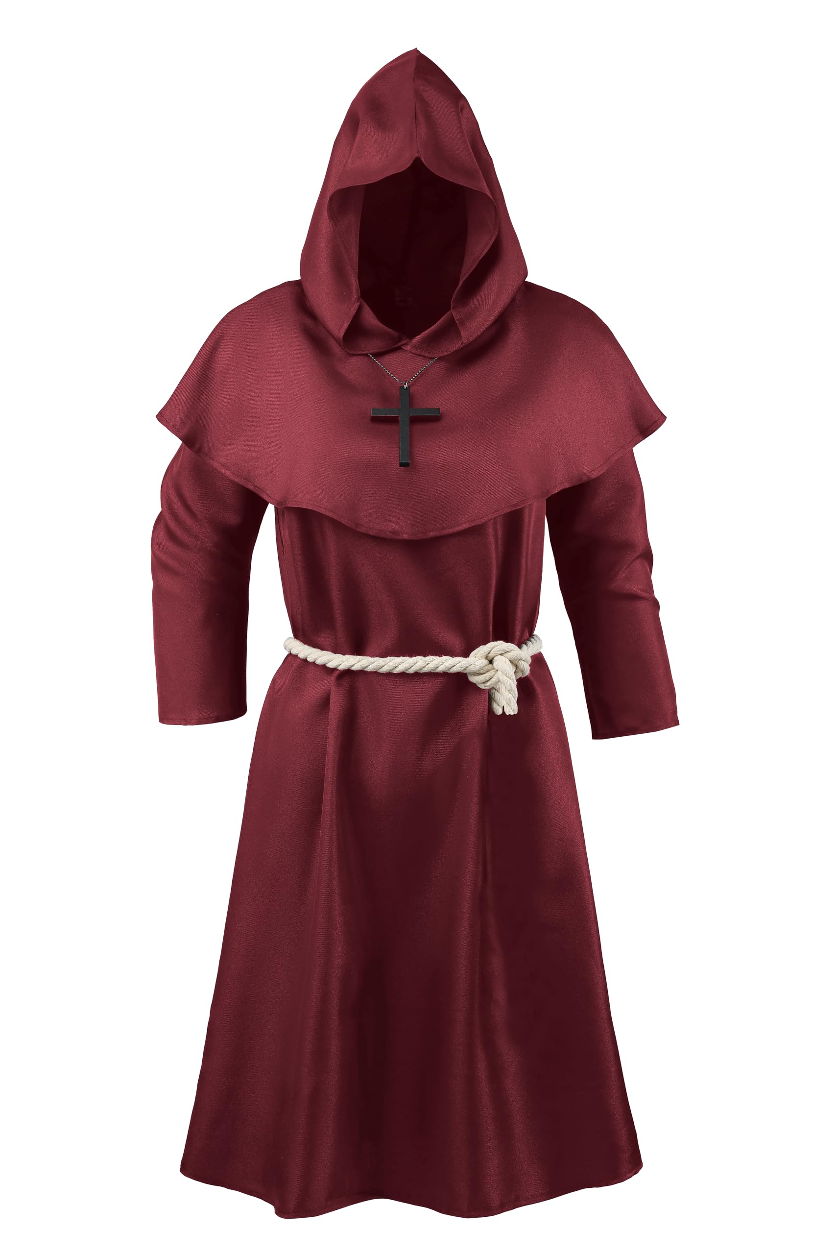 KNELOR Kids Medieval Friar Monk Hooded Robe Renaissance Priest Hooded Robe Cloak Halloween Cosplay Costume