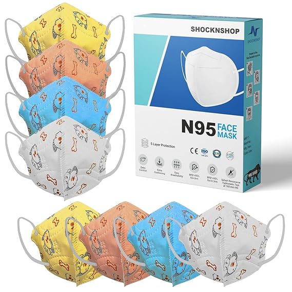 Shocknshop Non Woven Kids N95 Printed Face Mask With 4 Layer For Children Up to 14 Years - Pack of 8, Multicolor