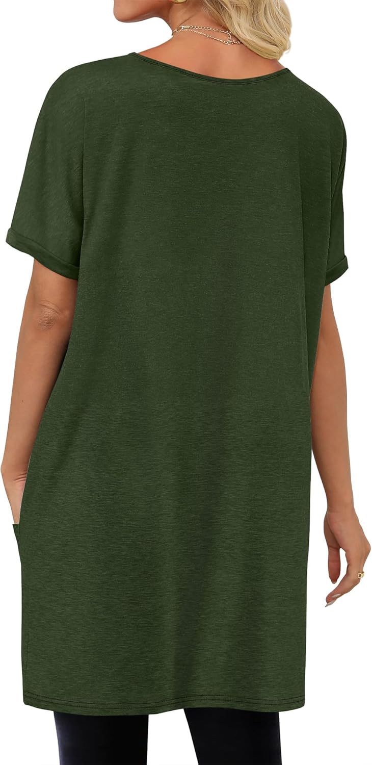 KISSMODA Woman Lightweight Dress with Hood Short Sleeve Summer Loose Pullovers with Pockets Long Tunics Top for Leggings - Image 5