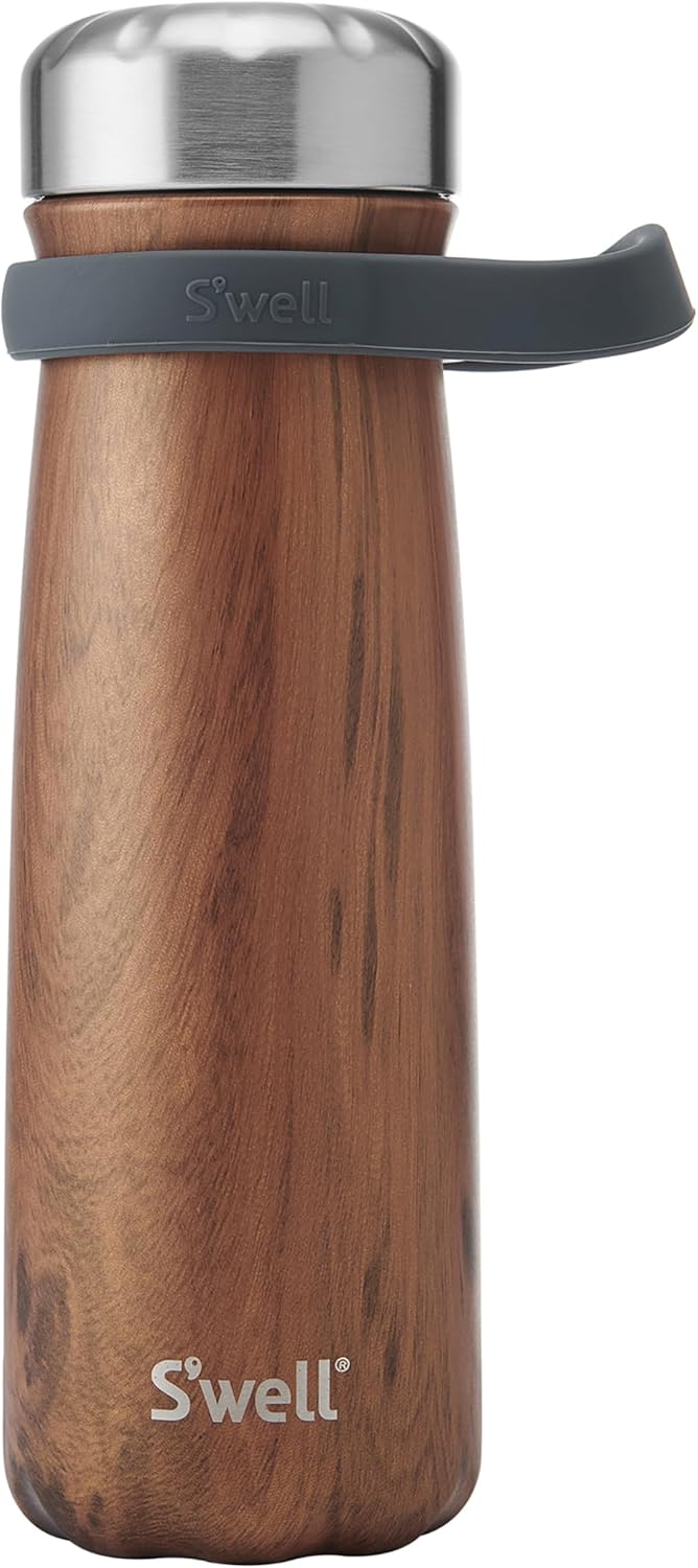 S'well Stainless Steel Traveler With Handle, 24oz, Teakwood, Triple Layered Vacuum Insulated Container Keeps Drinks Cold for 40 Hours and Hot for 16, BPA Free, Easy Carrying On the Go