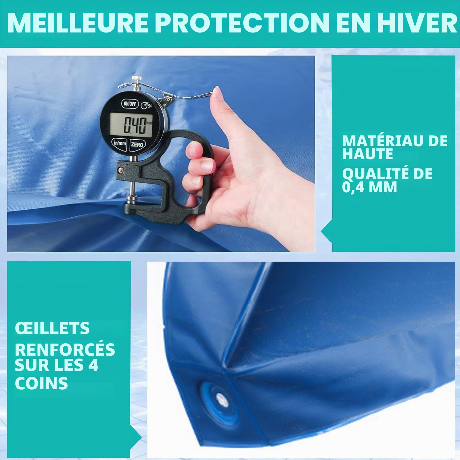 4M Coussin Gonflable de Piscine, Oreiller de Protection pour Bâche de Piscine Rectangulaire avec Double Couture, Valve de Sécurité &Corde 10 m, Coussin Gonflable de Piscine d'hivernage