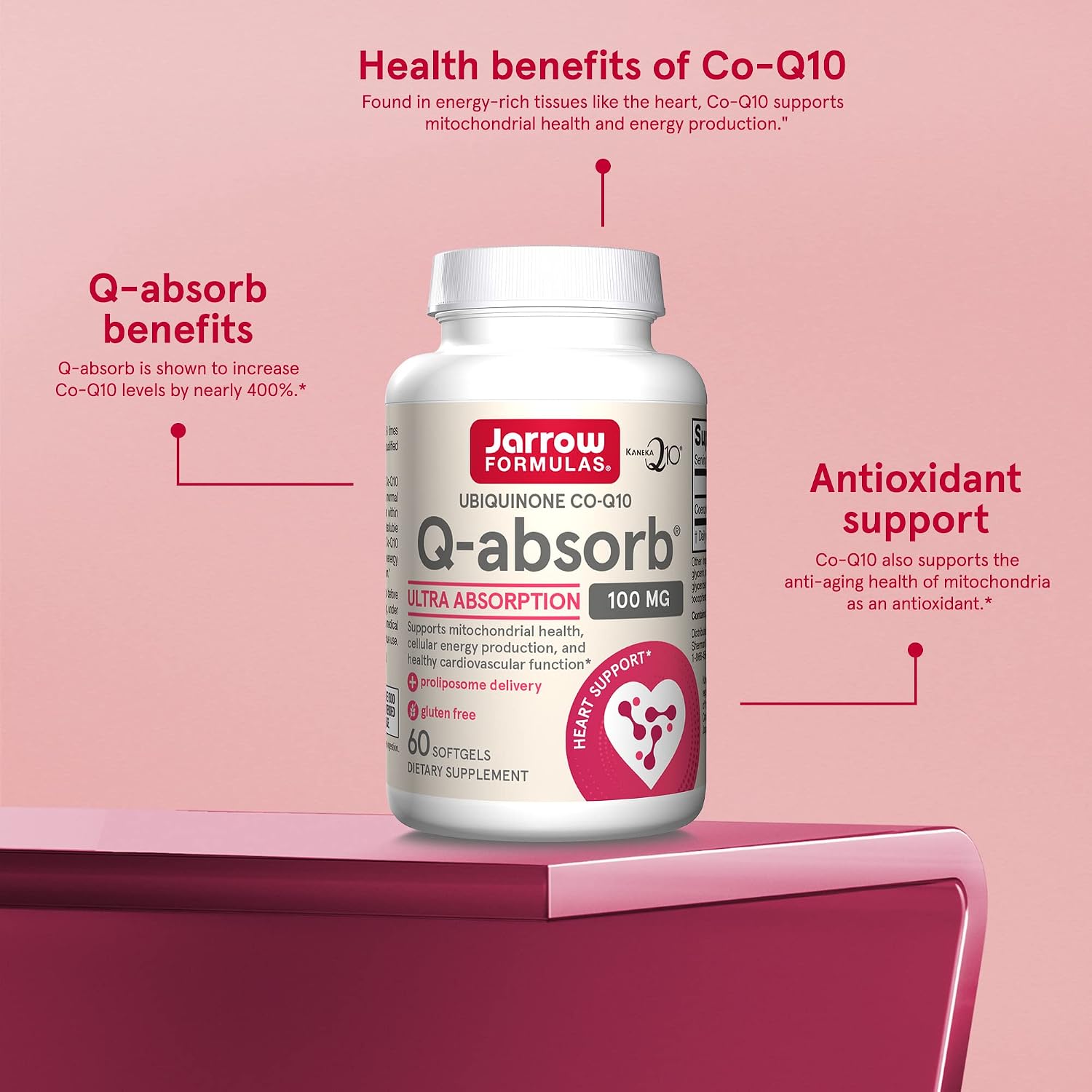 Jarrow Formulas Q-absorb Co-Q10 100 mg - 60 Softgels - High Absorption Co-Q10 - Antioxidant Support for Mitochondrial Energy Production & Cardiovascular Health - Up to 60 Servings