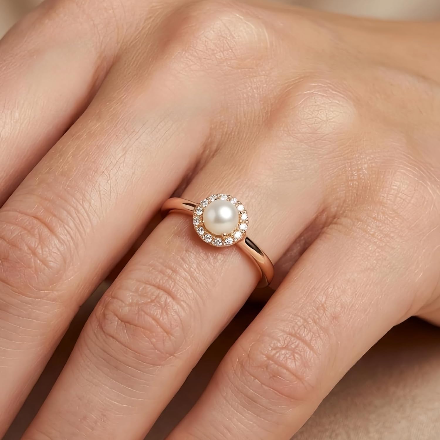 8mm Round Pearl Engagement Rings for Women 10K 14K 18K Gold Natural Tahitian/Akoya/Freshwater Pearl Promise Wedding Anniversary Ring for Her Size 4-15