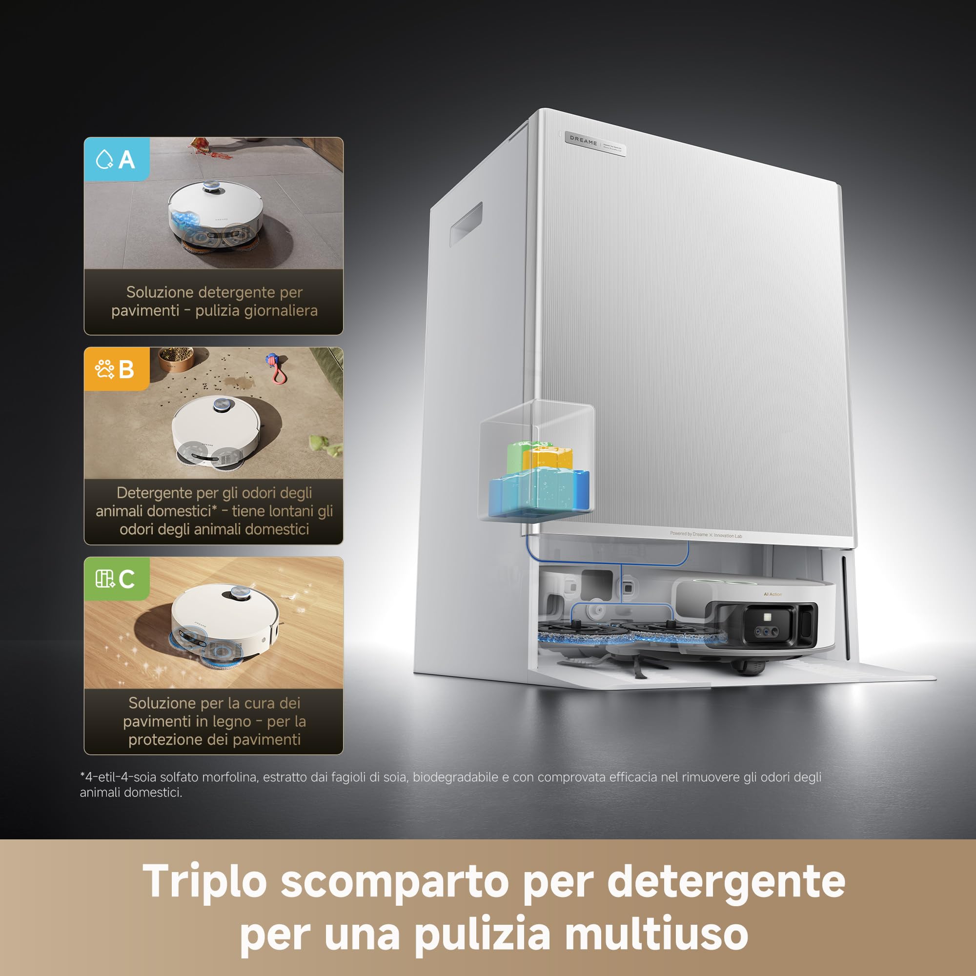 DREAME Matrix10 Ultra Robot Aspirapolvere e Lavapavimenti, Superamento Ostacoli 8 cm, Aspirazione 30.000Pa, Auto-svuot/Riemp, Autopulizia Moci, 0 Grovigli, Rileva 240+ Ostacoli, Controllo Vocale