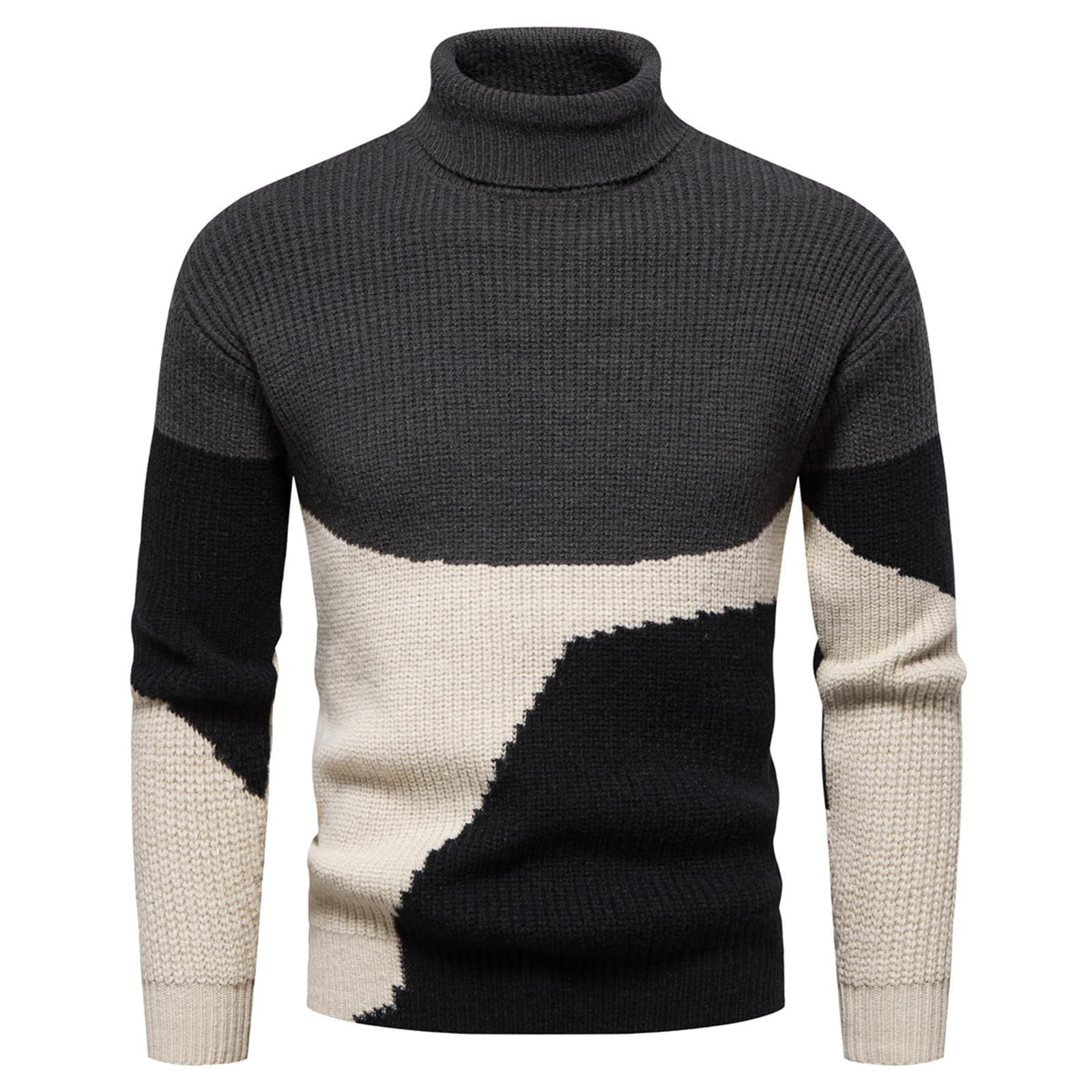 Men's Turtleneck Sweater Slim Fit Casual Knitted Twisted Pullover Solid Sweaters