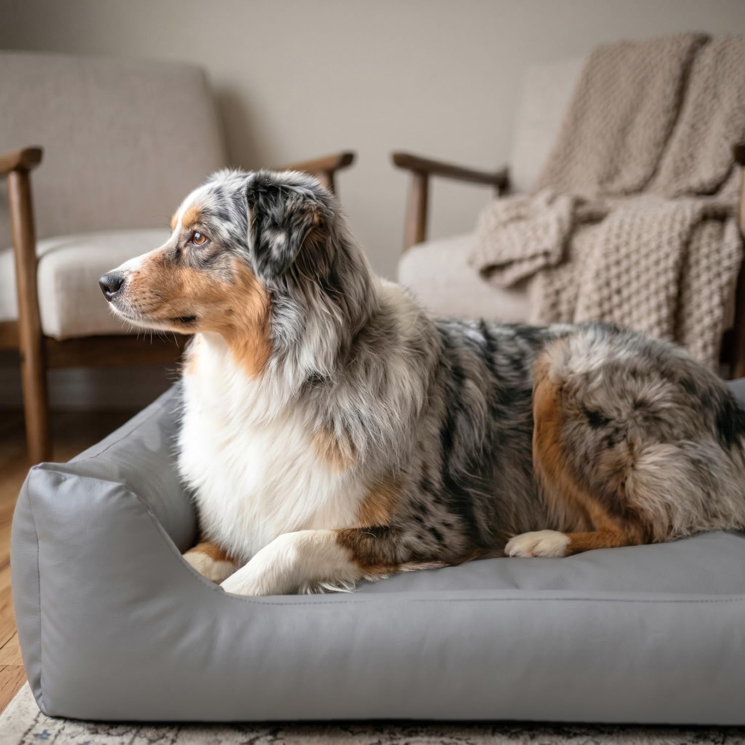 4L Textil Mario Lit Orthopédique pour Chien Mémoire de Forme – Panier Chien Simili Cuir Imperméable, Résistant aux Rayures, Facile à Nettoyer – Gris – 120x90 cm
