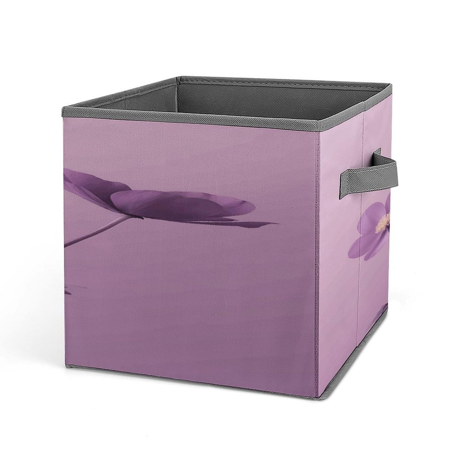 Fodpand Style Flowers On Purple Background Storage Cubes Foldable Decorative Fabric, Storage Bins Baskets With Handles, Closet Organizers And Storage For Home, Office,Closet, Clothes