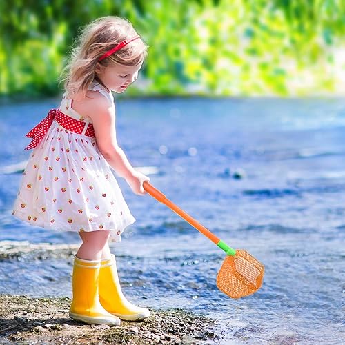 Miniatura 6 de Coopay 4 redes de pesca para atrapar insectos, redes de mariposas para peces, redes de playa para jugar al aire libre (rojo rosa, naranja, azul,