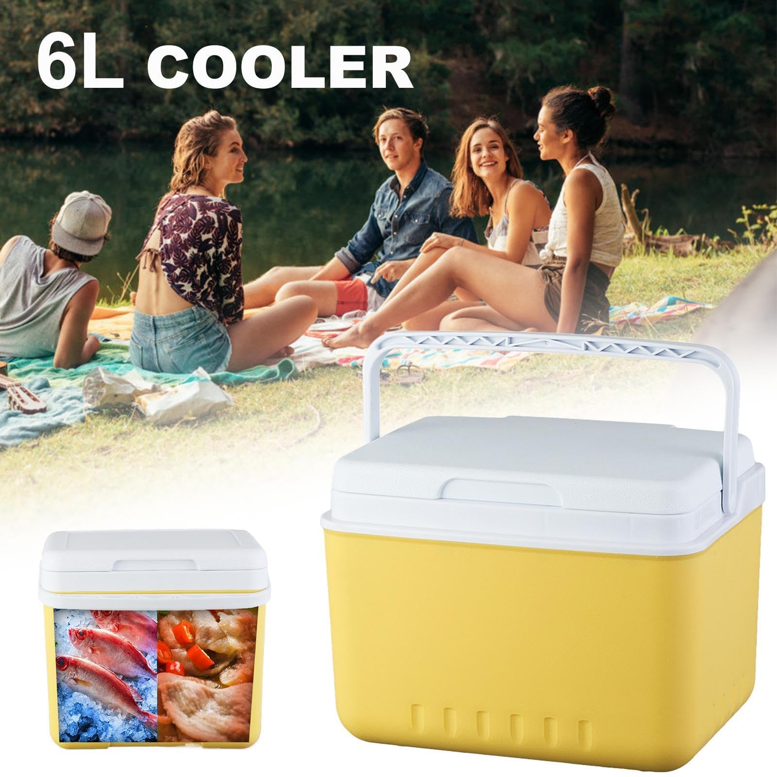 Refrigeratore isolato da 6 litri, portatile, a prova di perdite, con maniglia per il trasporto, mantiene il cibo e le bevande freddi per ore con impacchi di ghiaccio, ideale per campeggio, pesca