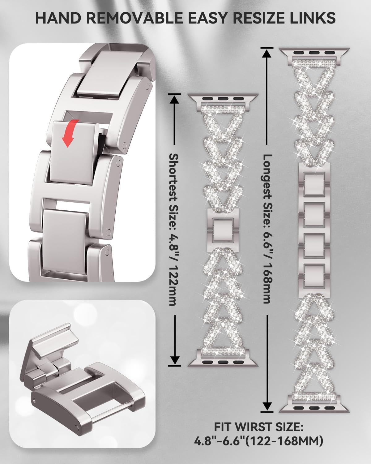 Rhinestones Encrusted Metal Bracelet and Case, Compatible with Apple Watch Bands 38mm-49mm (Series 10/1/SE/Ultra 2)- Bling Gold Women's Jewelry Strap, Luxury iWatch Bracelet with Screen Protector - Image 8