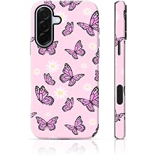 for Samsung Galaxy A36 Case 6.7 inch Pink Butterfly Daisy & Pink Pattern, 2 in 1 Sublimation Film Case, Cute & Feminine & Vibrant Style, Aesthetic Fans, Galentine's Day Gift