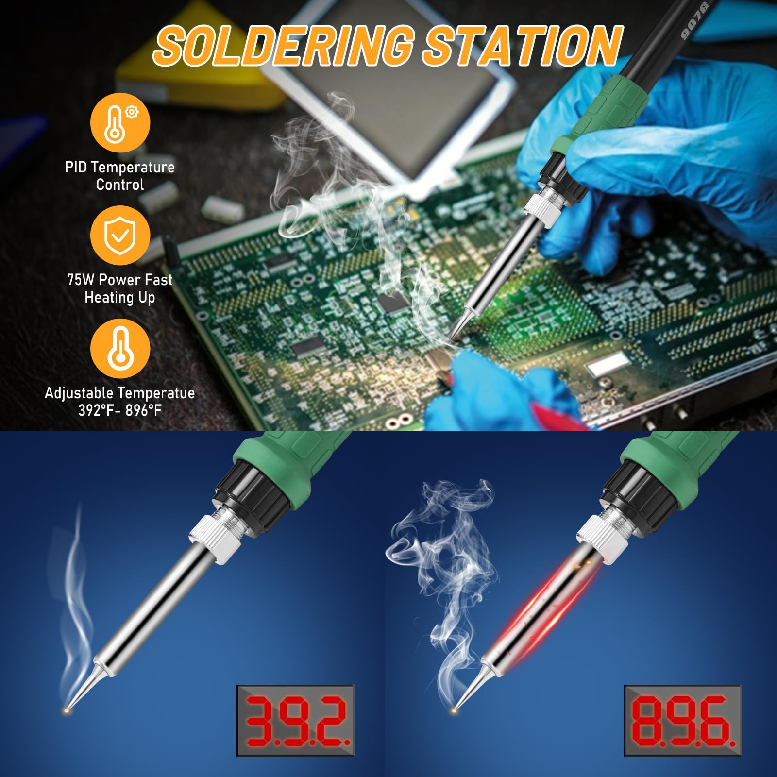 Station de soudure à air chaud, TwoWin Fer à souder avec affichage à loupe, station de soudage avec double affichage numérique LED pour soudure et dessoudage SMD - 775W