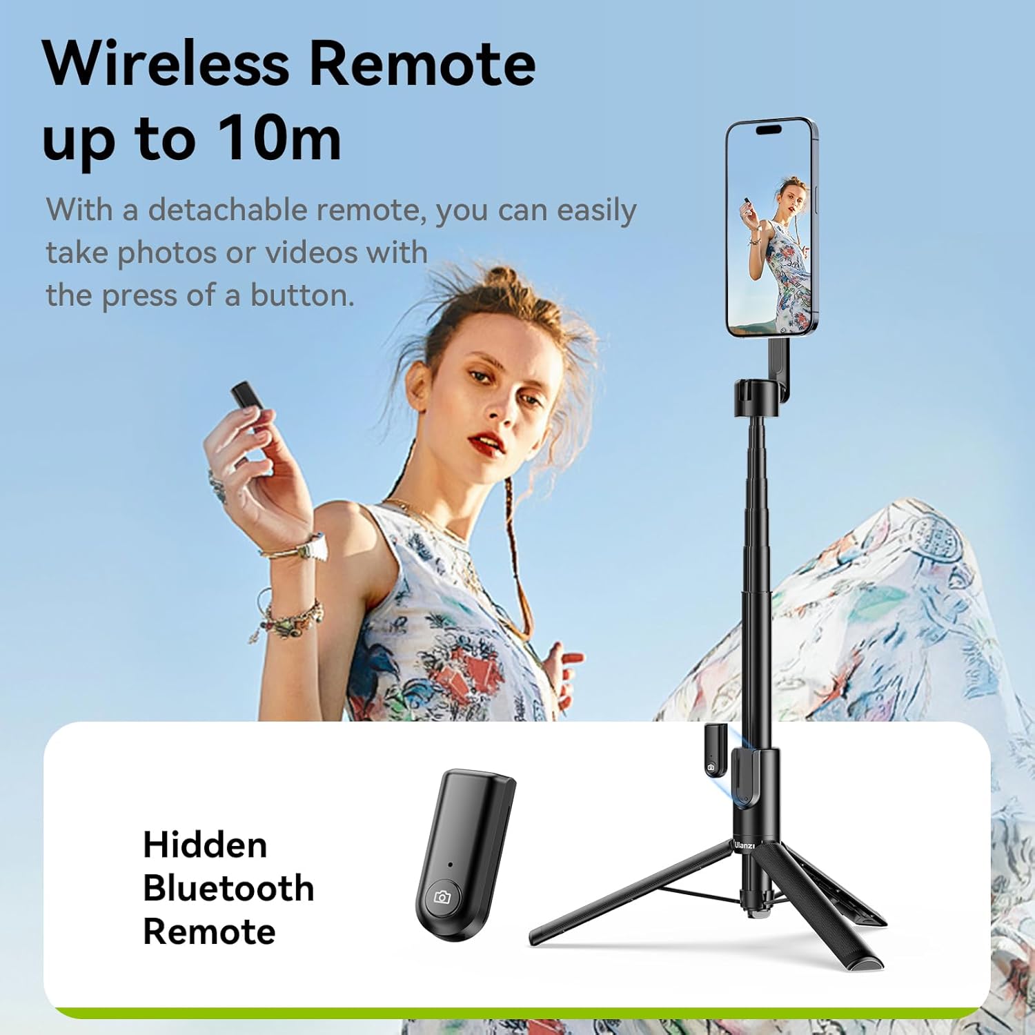 ULANZI 54'' Magnetic Selfie Stick Tripod Pro, All-in-One Phone Tripod w Magnetic Phone Holder & Detachable Wireless Remote, C/W Magsafe, for iPhone 16 15 14 13 12 Series & Android Phones (Black) - Image 3