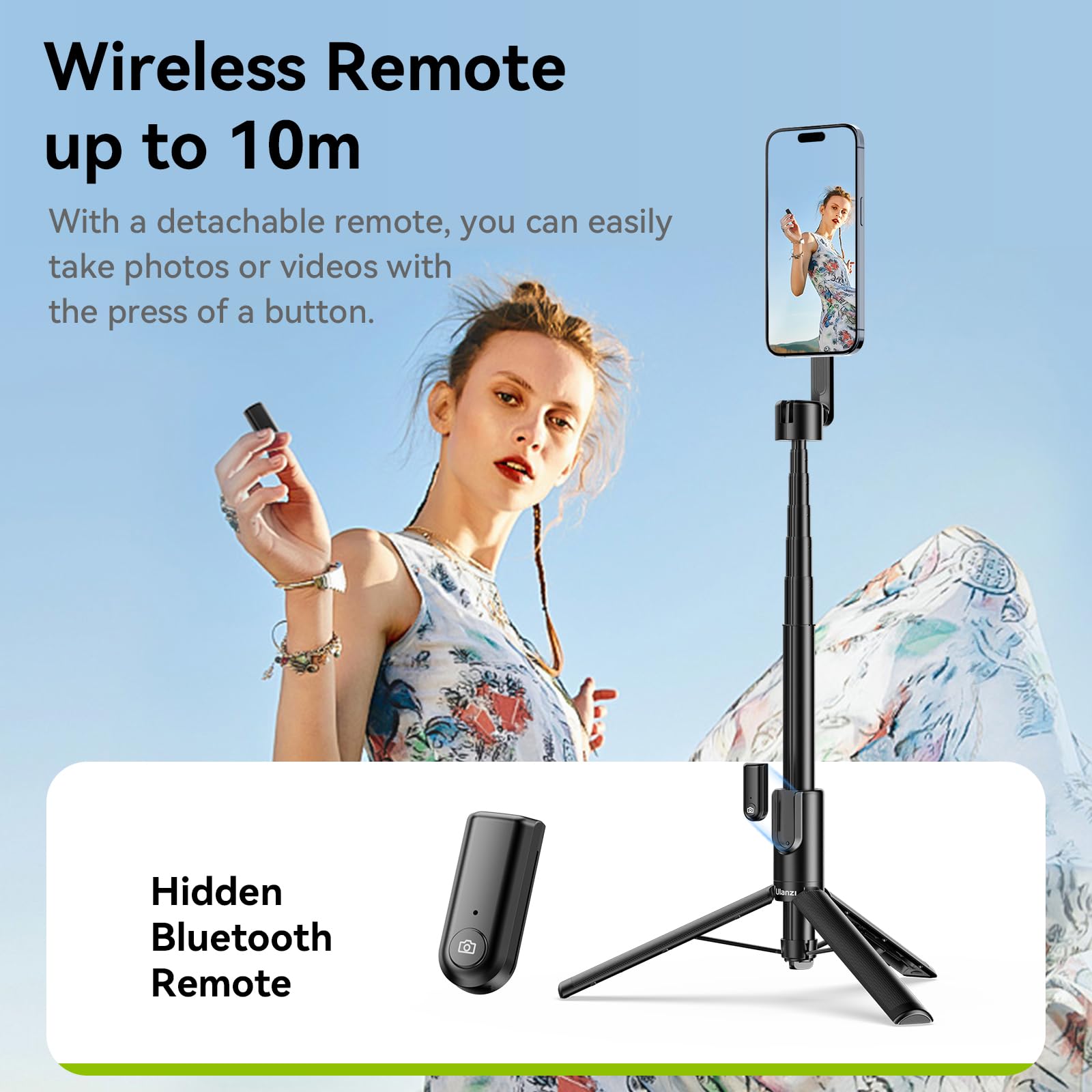 ULANZI MobilePhone Perche à selfie Bluetooth magnétique Noir 1,6 m