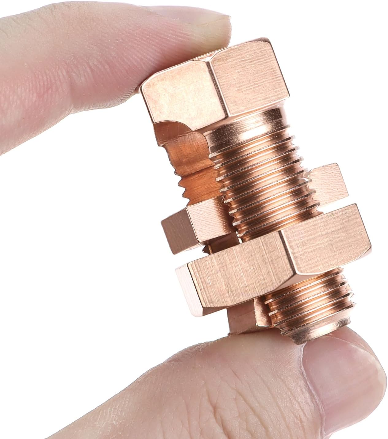QWORK Split Bolt Connectors, 10 Pack 2-6 AWG Solid Copper Grounding Clamps, High Conductivity for Outdoor Grounding & Industrial Bonding