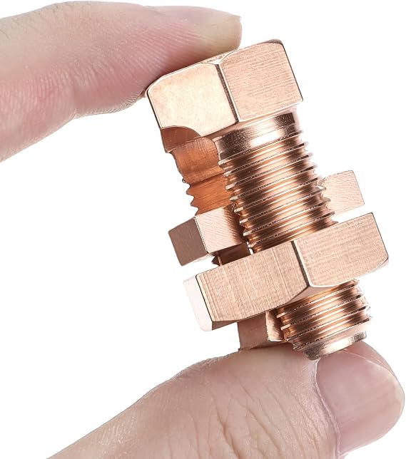 QWORK Split Bolt Connectors, 10 Pack 2-6 AWG Solid Copper Grounding Clamps, High Conductivity for Outdoor Grounding & Industrial Bonding