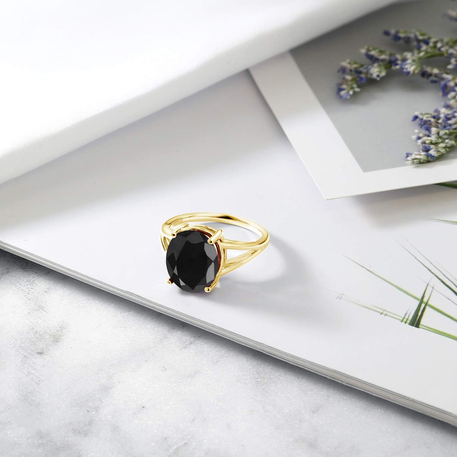 Gem Stone King 18K Yellow Gold Plated Silver 12X10MM Oval Gemstone Birthstone Solitaire Ring | Wedding Engagement Anniversary Promise Ring For Women | Black Sapphire-September | Size 9