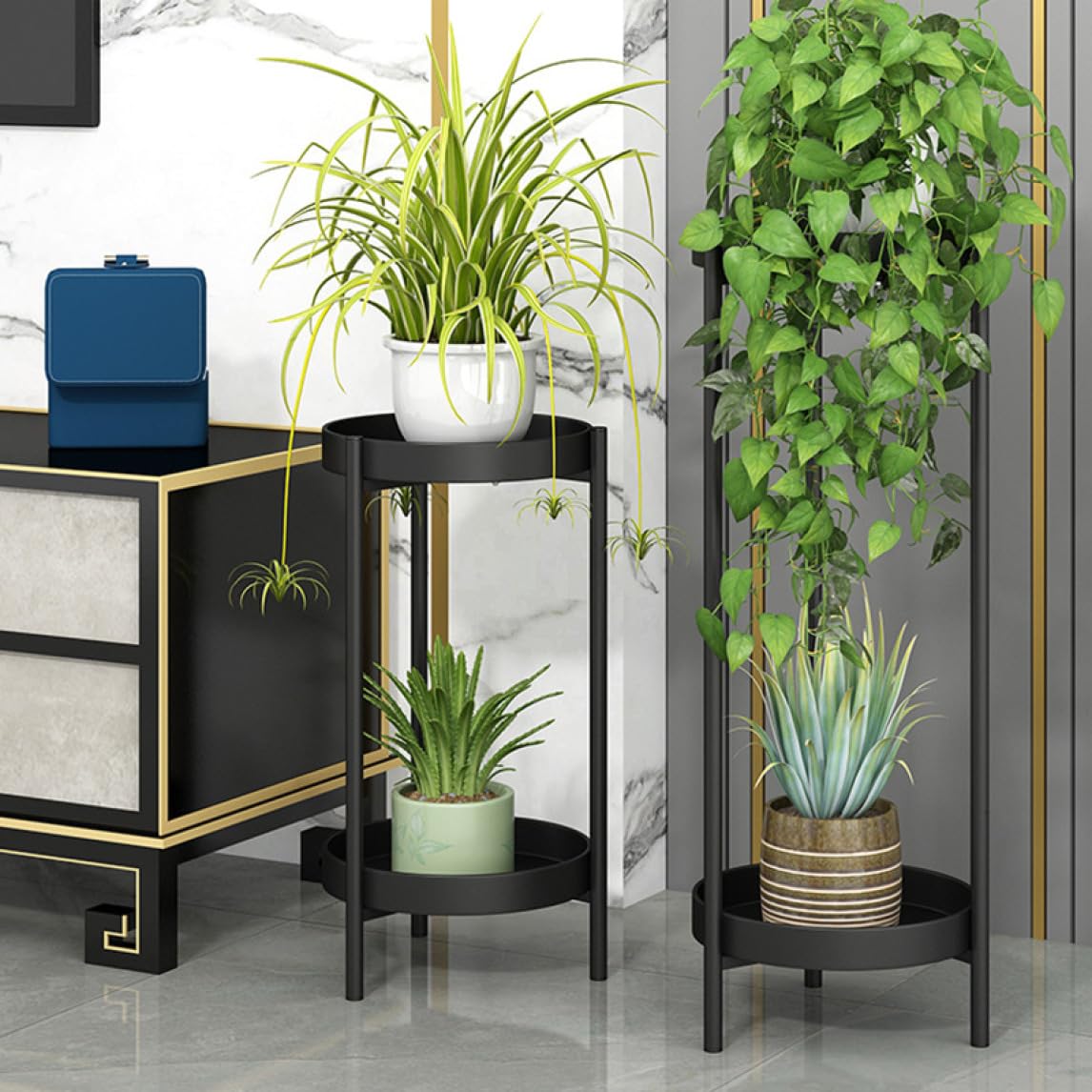 Amazon.co.jp: MJKQ9 プランタースタンド 室内 黒 花台 2段 30*60cm