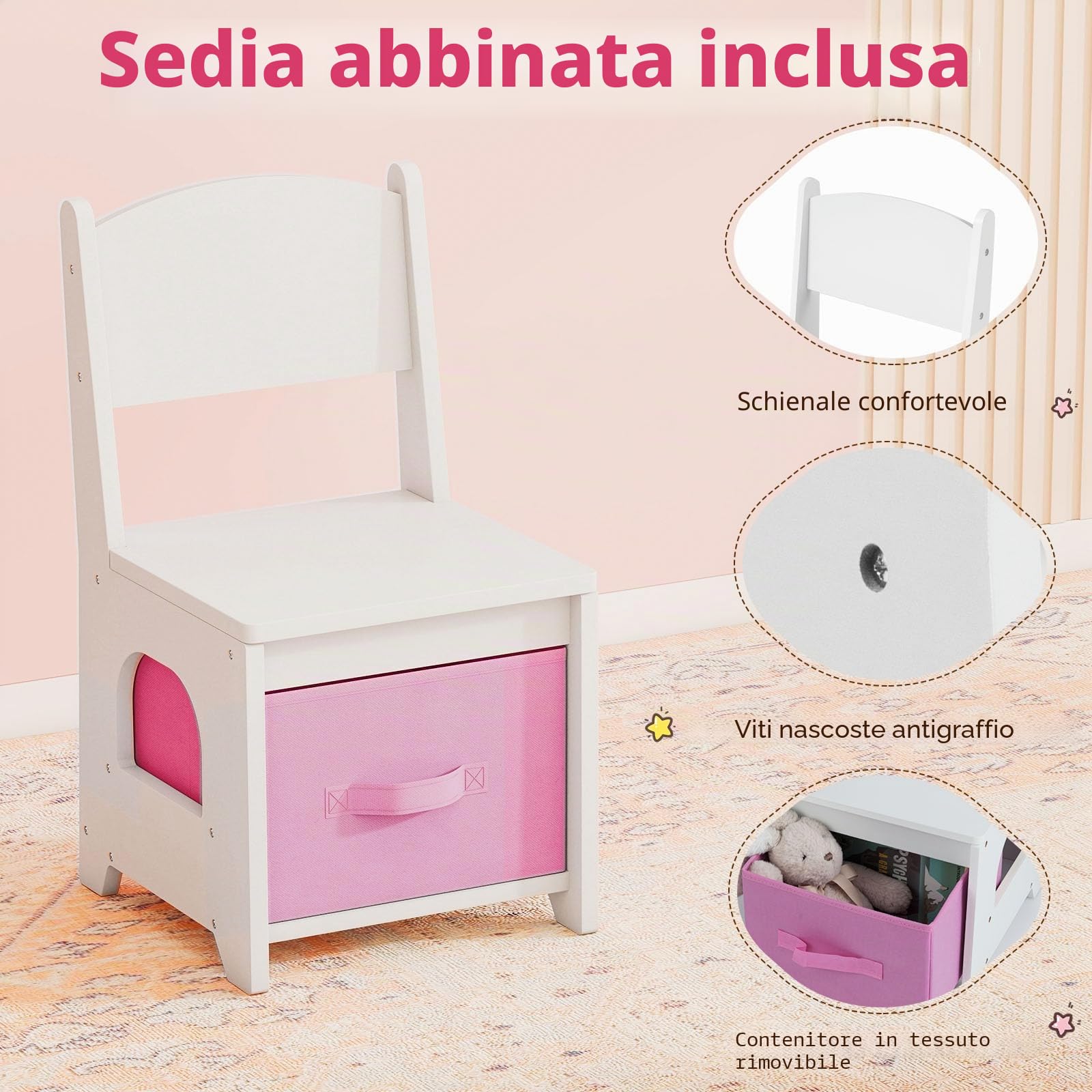 LIFEZEAL Specchiera Trucco per Bambina 3+Anni, con Luci, Sgabello, Sedia, Specchio, Tavolo Toeletta, Postazione Makeup, con 3 Cassetti, Armadietto, Mensole, Accessori, in Legno, Cameretta (bianco)