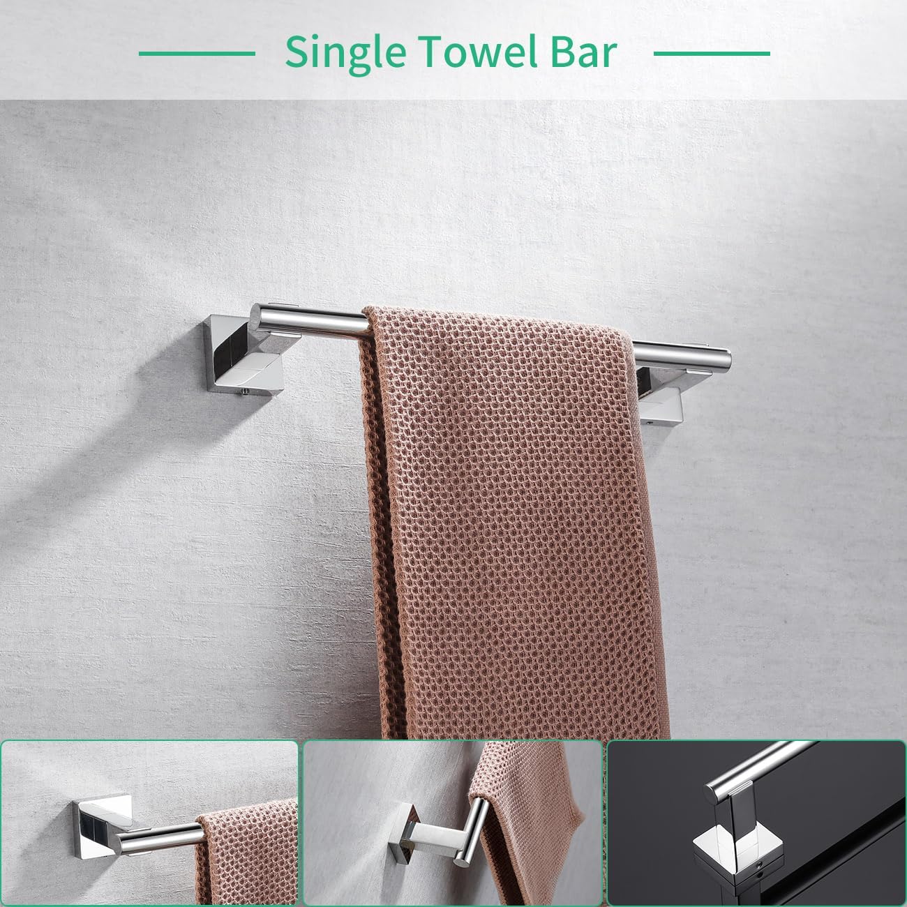 Miyili 4-Pieces Polished Stainless Steel Bathroom Hardware Set Wall Mounted - Includes Double Towel Bar, Hand Towel Rack, Toilet Paper Holder, Robe Hook, BS02C4