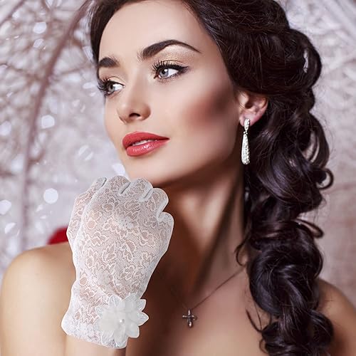 Miniatura 5 de Guantes florales de encaje para mujer, guantes de fiesta de té, novia y boda para ópera, graduación, Halloween y cosplay