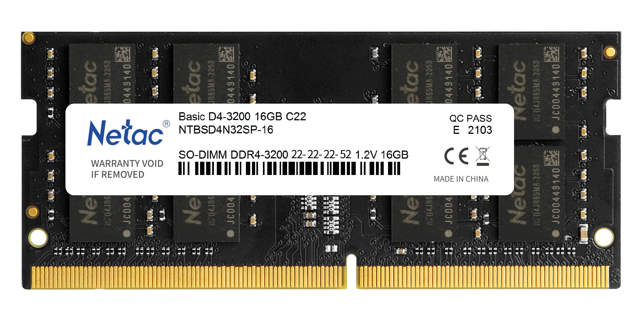 Netac Basic 16GB, DDR4, 3200MHz (PC4-25600), CL22, SODIMM Memory
