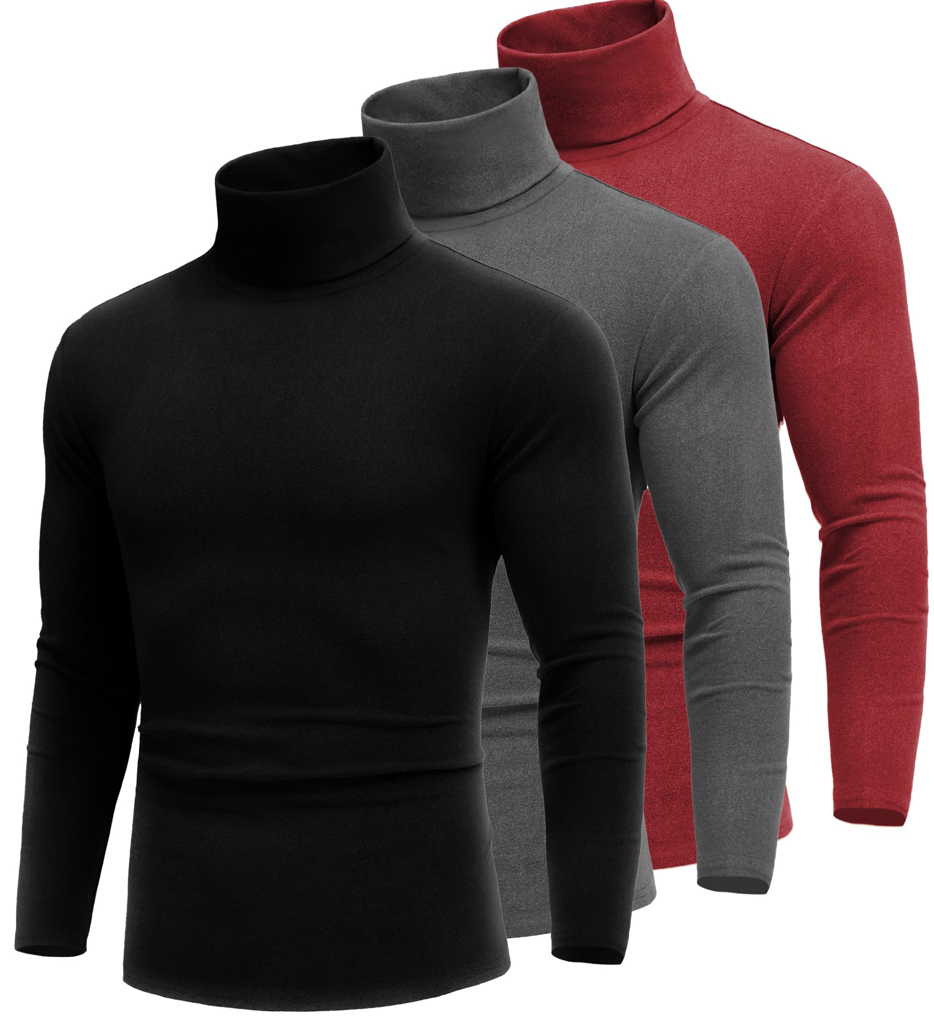 COOFANDY Maglietta a collo alto da uomo, confezione da 1 o 3 pezzi | Maglia termica elasticizzata, leggera e a collo alto