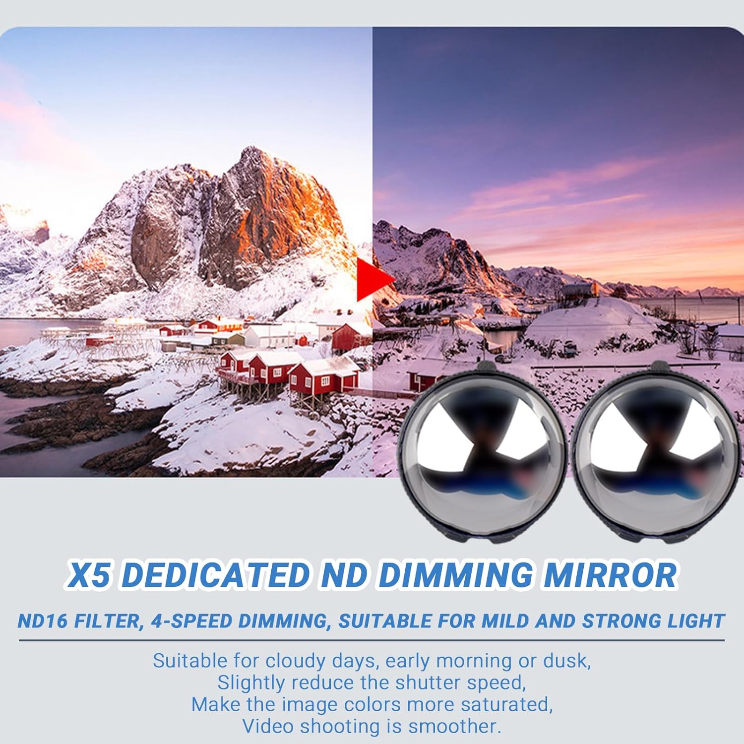 Insta 360 X5 ND16 Filter,4-Stop Light Reduction Lens,Auto-Detect,Neutral Density,Multicoated Optical Glass for X5 Action Camera Accessories(2 Pack)