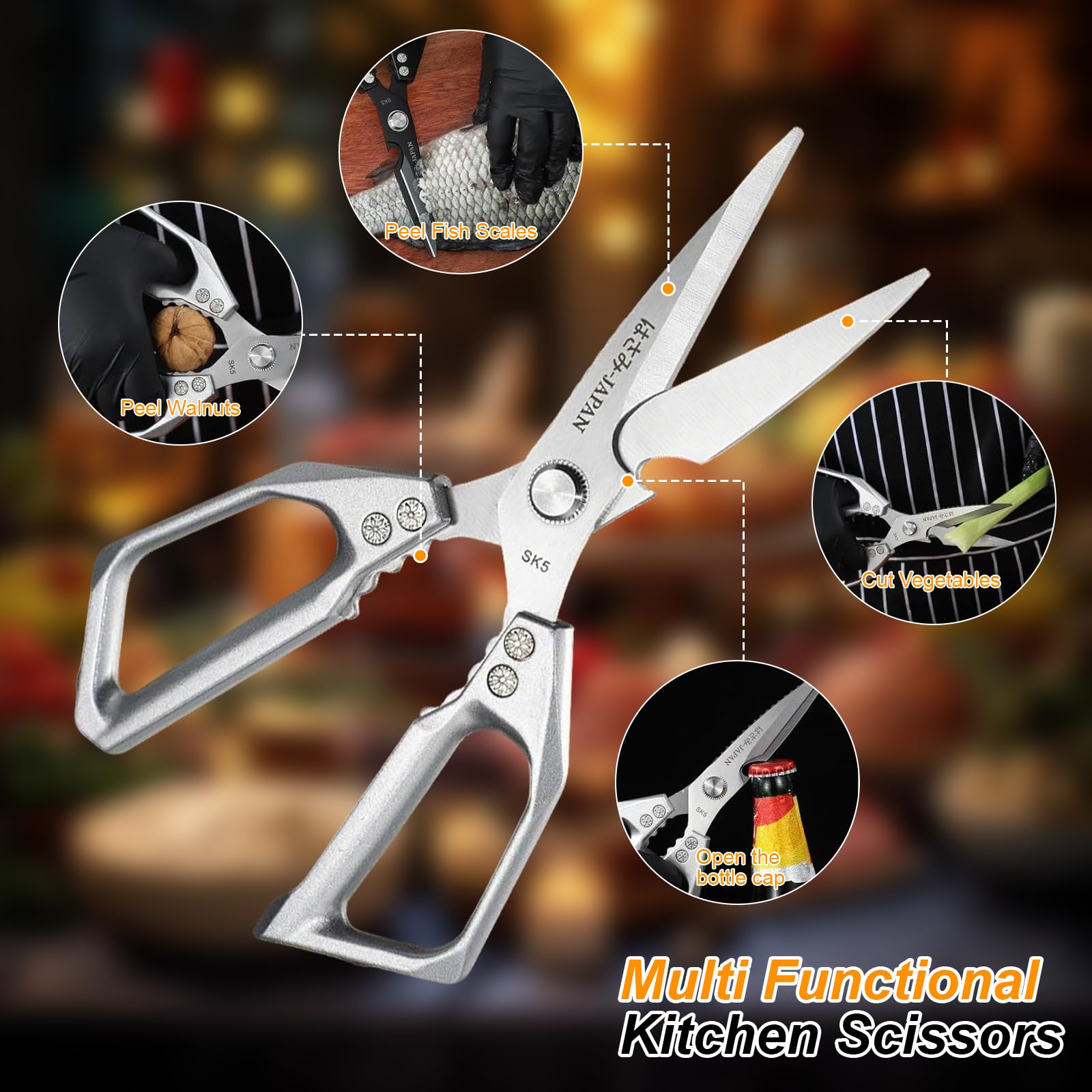 2 Pezzi Forbici da Cucina Professionali, Trinciapollo Acciaio Inossidabile, Forbice per Pizza, Multifunzione con Apribottiglie, Resistente e Lavabile in Lavastoviglie, per Pollame, Pesce, Noci, Regalo