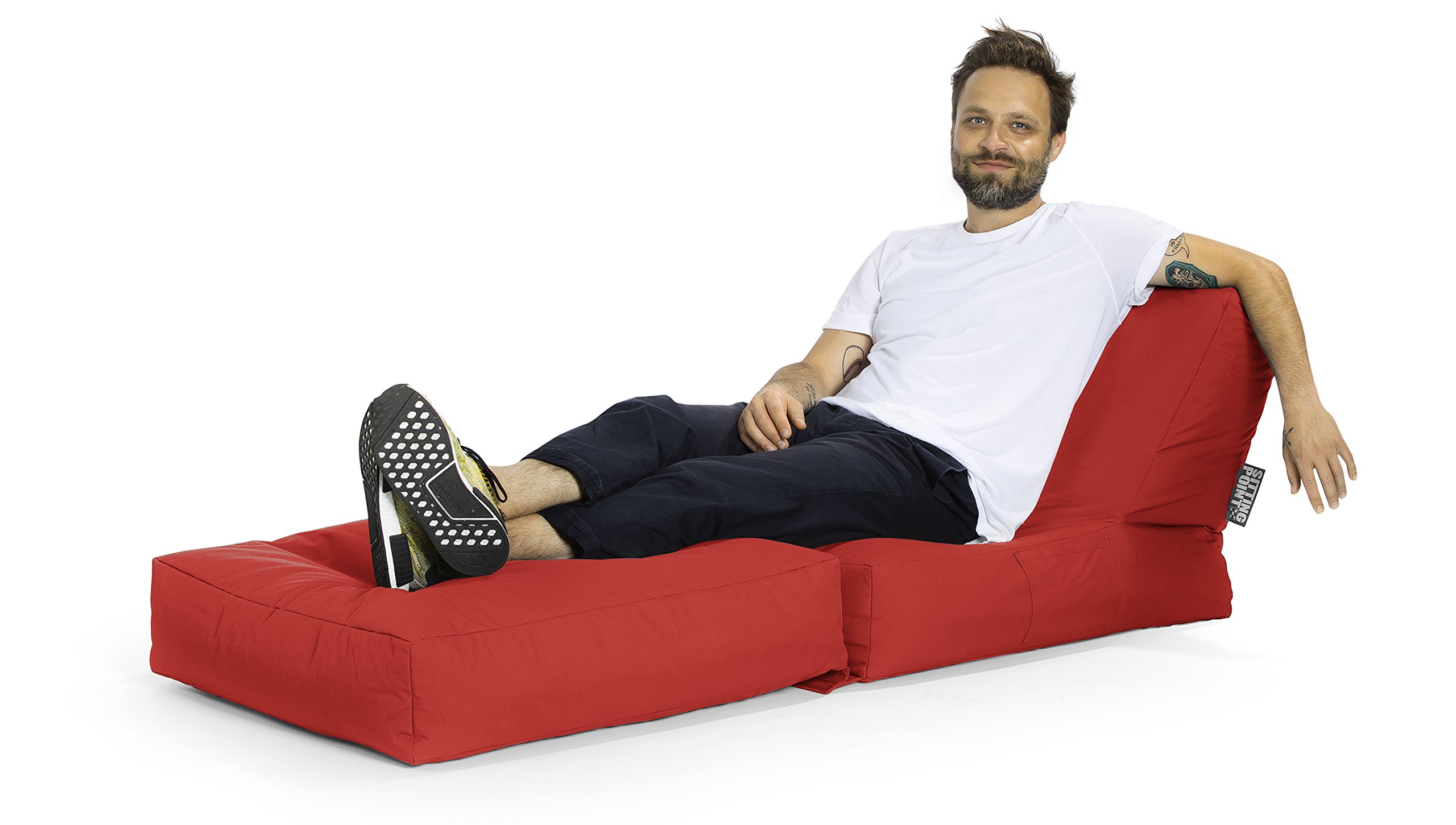 Gouchee Home Brava Twist Collection Polyester Upholstered Foldable Bean Bag Lounge Chair, Red