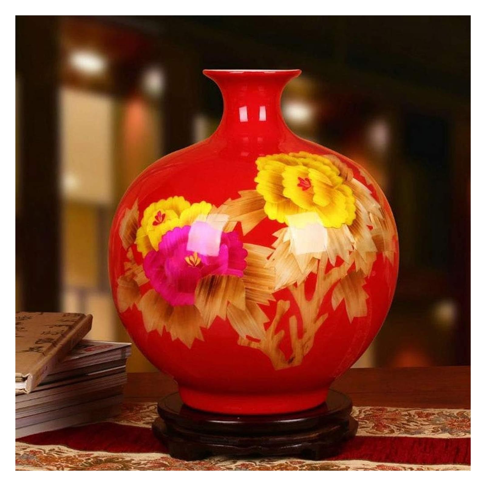 Vase Desktop Red Rich Peony Flower Different Characteristics Excellent Porcelain Jingdezhen Ceramics Capital