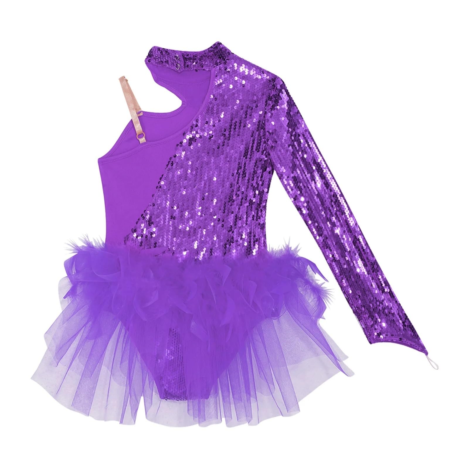 Justaucorps De Gymnastique Justaucorps de gymnastique for enfants, jupe en tulle à paillettes scintillantes, justaucorps de ballet for enfants, manches asymétriques, body de gymnastique, combinaison d