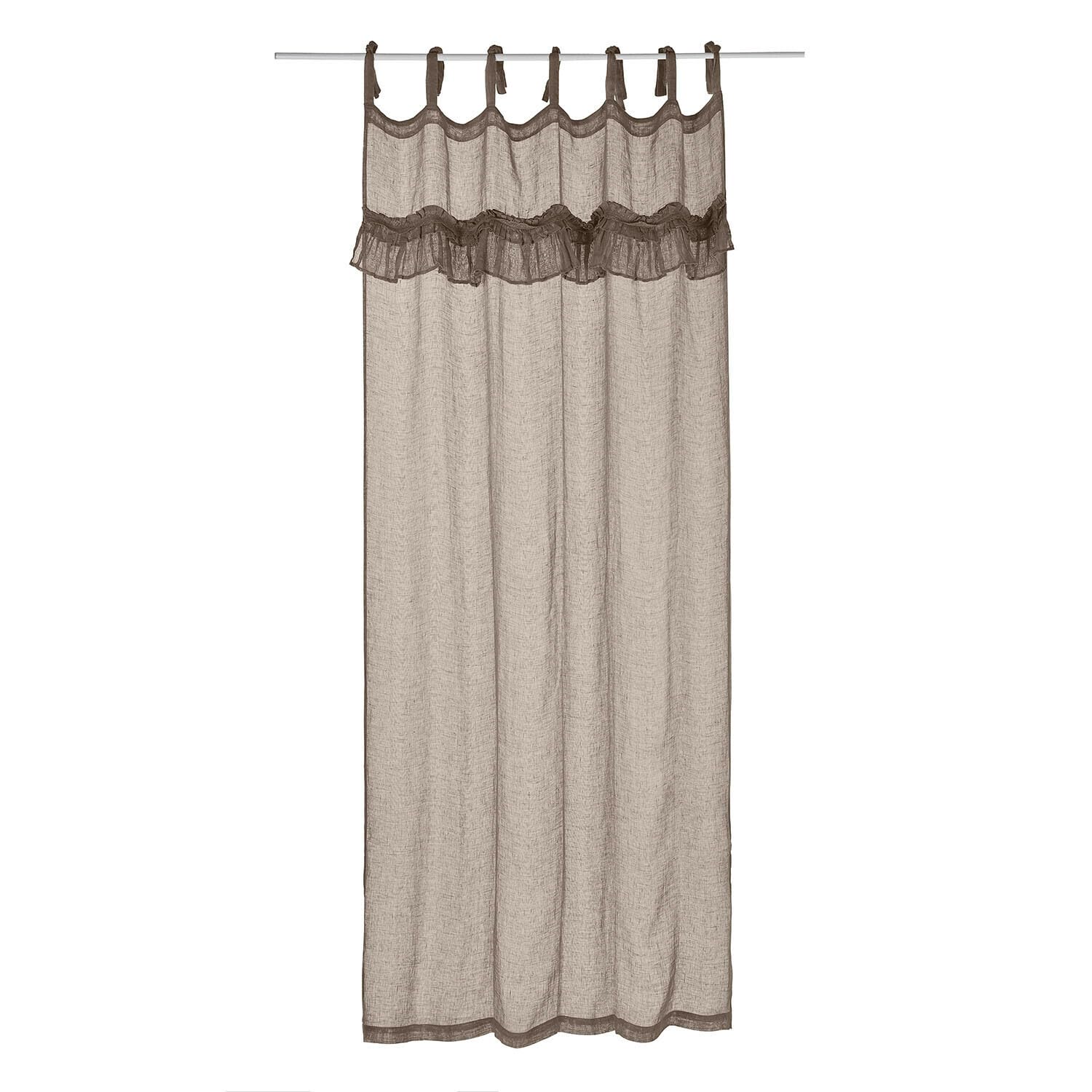 Loberon Gardine Tousia, romantischer Stil, mit Volants & Spitze, leicht lichtdurchlässig, Sichtschutz, Vorhang, Wohntextilien, Leinen, Baumwolle, braun