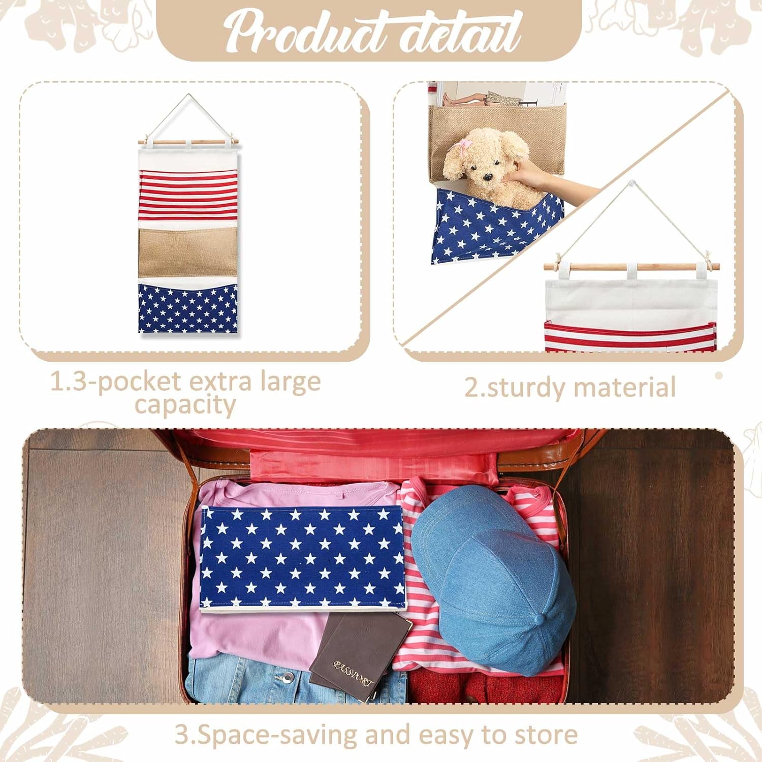 Juexica Fish Extender Gift Hanger with 3 Pockets 2026 Cruise Travel Fe for Gift Exchanges Organizer Linen Cotton Hanging Storage Bag for Cruise Line Cabin Door, 24.6 x 13.2 Inch - Image 4