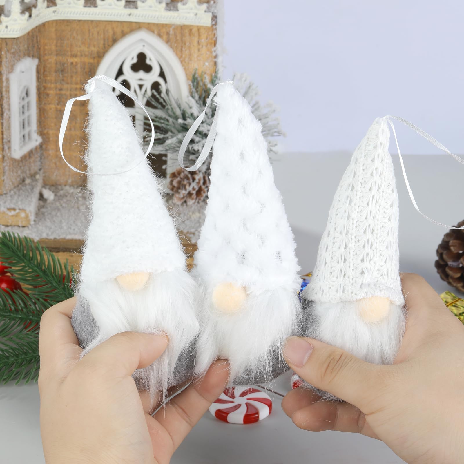 MSQ GNOME Lot de 3 décoration de Noël Faites à la Main en Peluche Père Noël | elfe Ornements de table d'arbre de Noël à suspendre Décoration d'intérieur