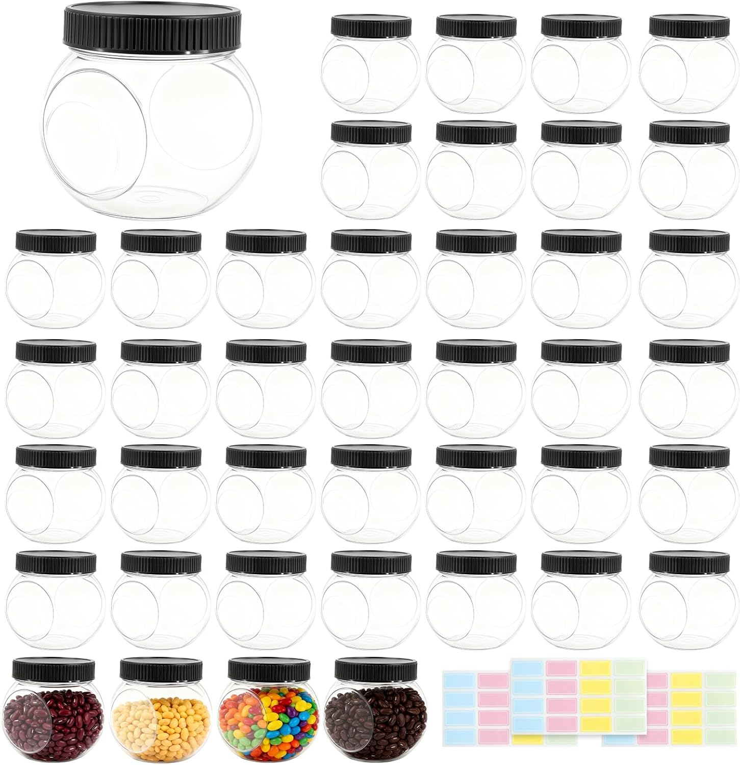 40 Pcs Plastic Candy Jars with Lids 8.5 oz Kitchen Wide Mouth Storage Containers Clear Snacks Jars Bulk for Coffee Cookie Buffet Party
