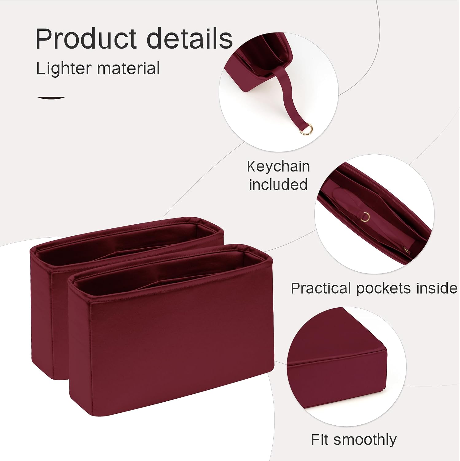 Fits for Chanel GST Bag Insert, Premium Silk Purse Organizer Insert, Smooth Touch & Lightweight，Luxury Handbag Organizer with Gift Box Fits For chanel(GST,Wine Red)