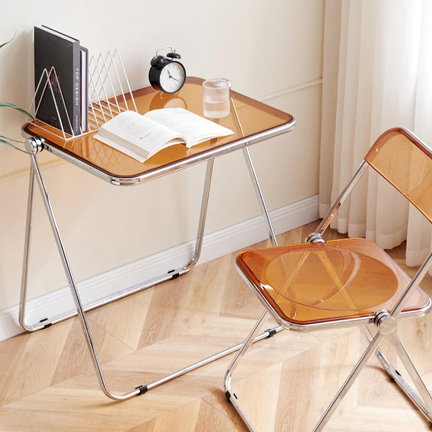 Gdrasuya10 Acrylic Folding TV Tray Table, Clear Acrylic Foldable End Side Table Modern Square Table Small Folding Desk Portable Laptop Table No Assembly Required for Small Spaces