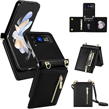Asuwish Phone Case for Samsung Galaxy Z Flip 3 5G 2021 Wallet Cover with RFID Credit Card Holder Slot Crossbody Strap Lanyard Cell ZFlip3 Z3 Flip3 ZFlip 3Z Women Girls Men Black