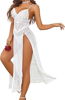 Avidlove Women Lingerie Dress Long Lace Babydoll Chemise Side Split Night Gowns V Neck Mesh Nightdress