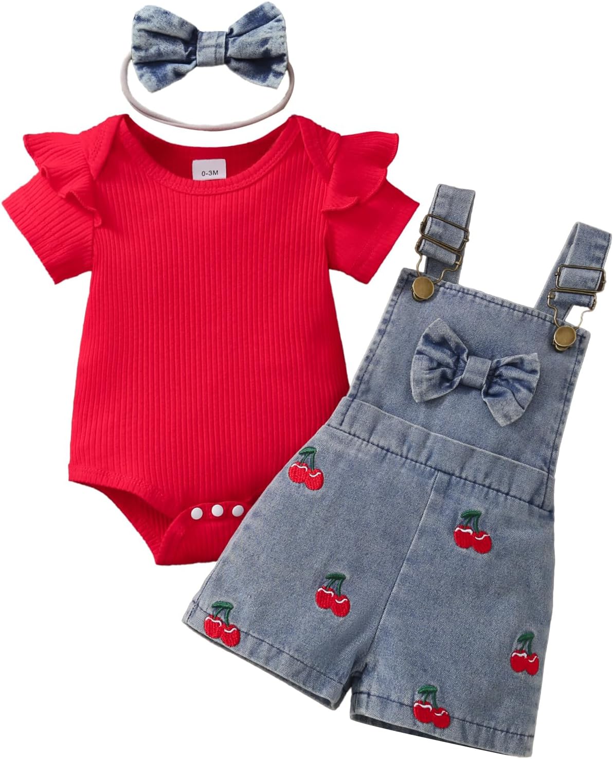 Newborn Baby Girl Summer Outfit Short Sleeve Ribbed Romper Suspender Overalls Shorts Set Infant Cute Clothes