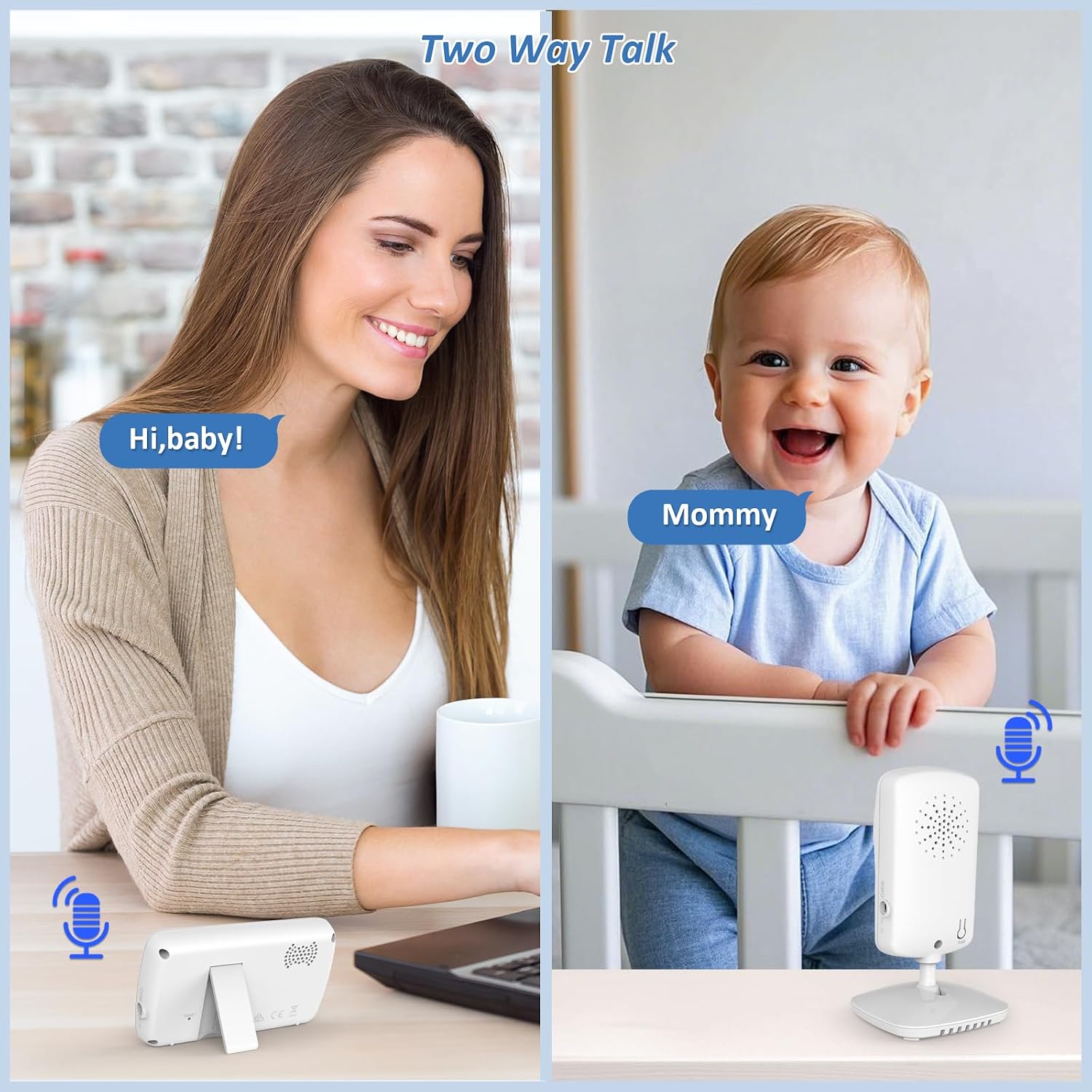 HelloBaby Monitor de Bebe Video 2.4 pulg. Sin WiFi, Vision Nocturna, Audio Doble Via, Zoom 5