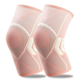 NuCamper Knee Brace for Men & Women, 2 Pack Knee Compression Sleeves for Knee Pain Relief, Knee Support Braces for Running, Sports, Workout, Arthritis, Meniscus Tear and Injury Recovery - Pink, S