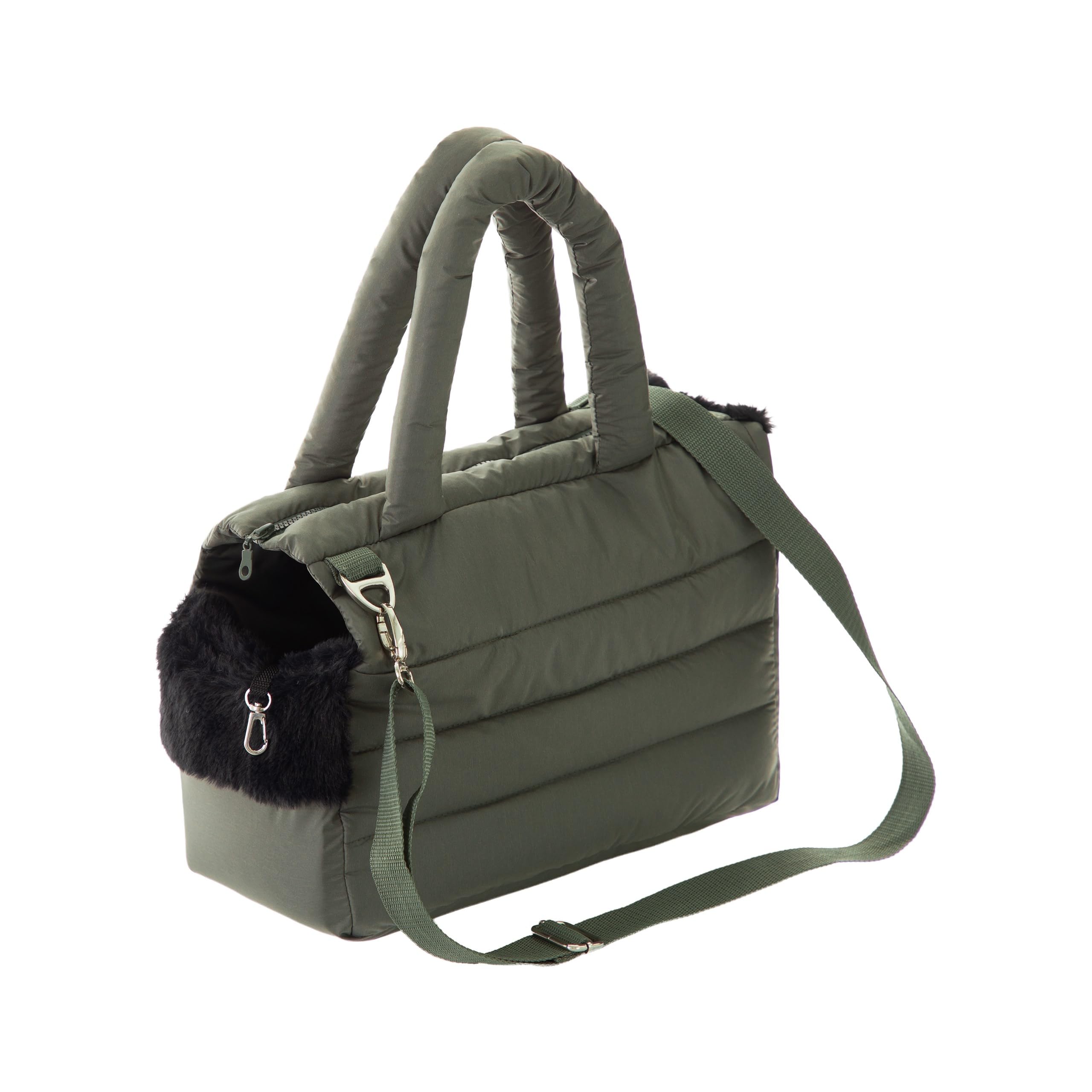 Bolsa de transporte para perros y gatos – Bolsa de viaje para perros, bolso de hombro para mascotas con banda elástica con mosquetón, hasta 8 kg, color verde oliva