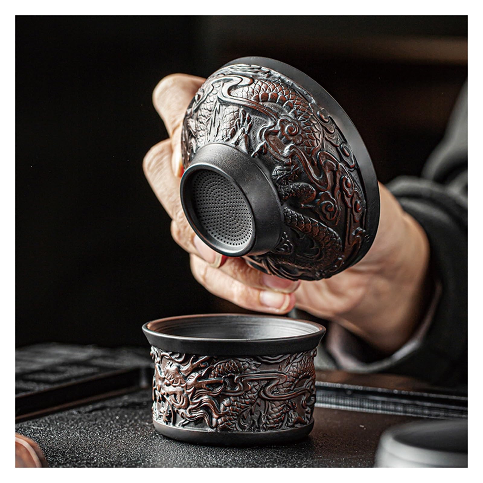 colador cerámica Infusor de té cerámica púrpura, colador, accesorios cocina, juego, filtro, porcelana blanca para Hogar y Oficina(E)