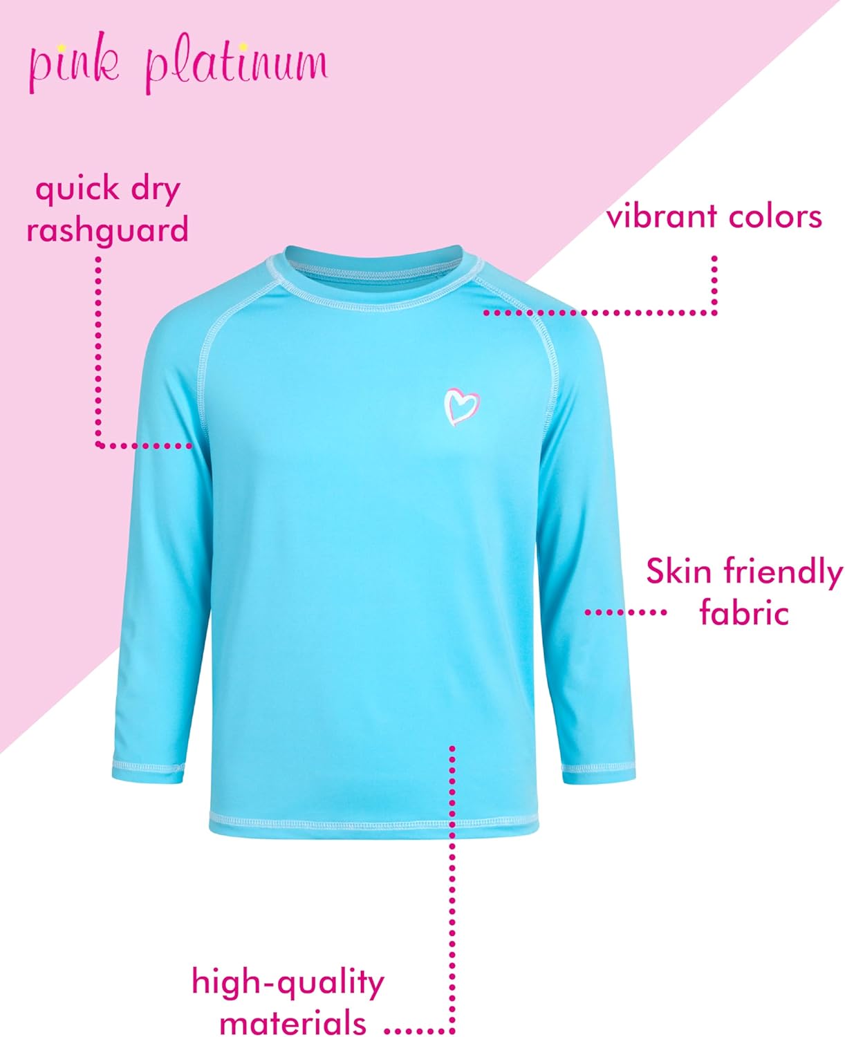 Pink Platinum Girls Rash Guard - UPF 50+ Long Sleeve Swim Top Quick Dry Sun Protection Rashguard Swimsuit for Girls (4-16) - Image 3