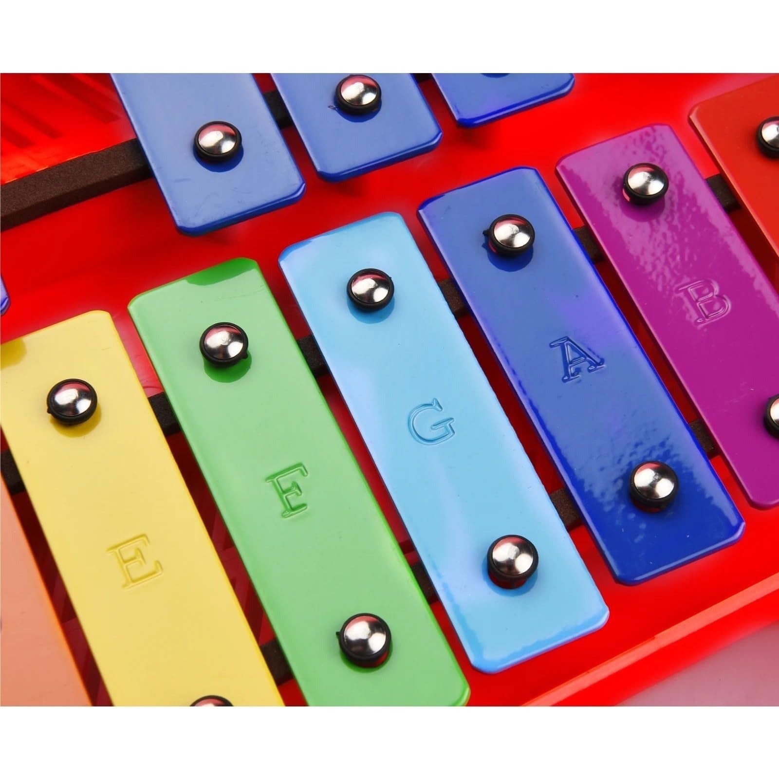 Ksylofon 25 nut glockenspiel ksylofon ręczny ksylofon perkusyjny rytm instrument muzyczny z etui 2 młotki (czerwony)